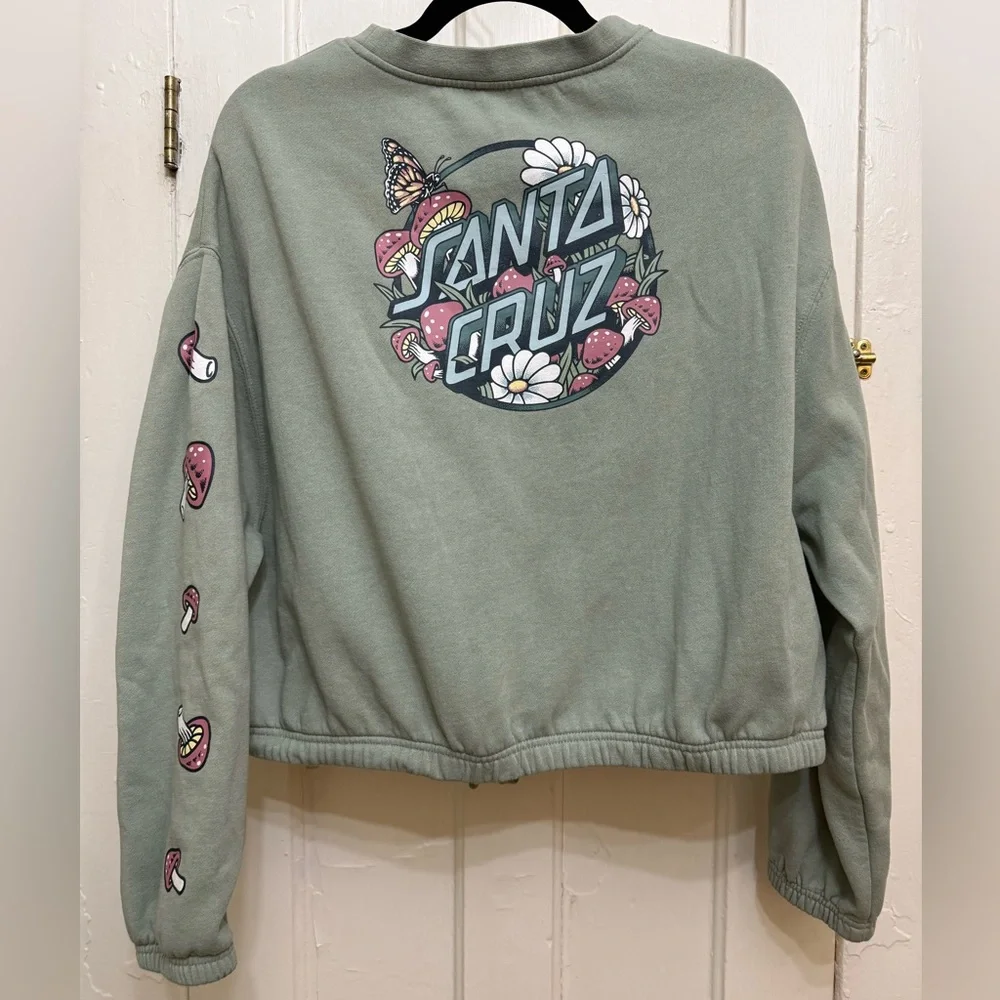 Green Santa Cruz Skateboards Mushroom Graphic Women's Cropped Sweater - Picture 2 of 13